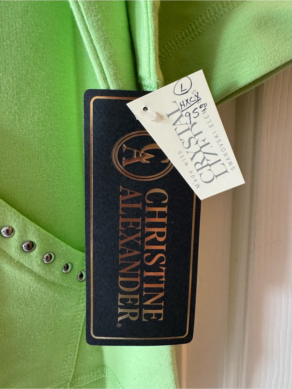 NWT-Christine Alexander Lime Green Zip Hoodie with Stud Accents-Size Large - Picture 2 of 10